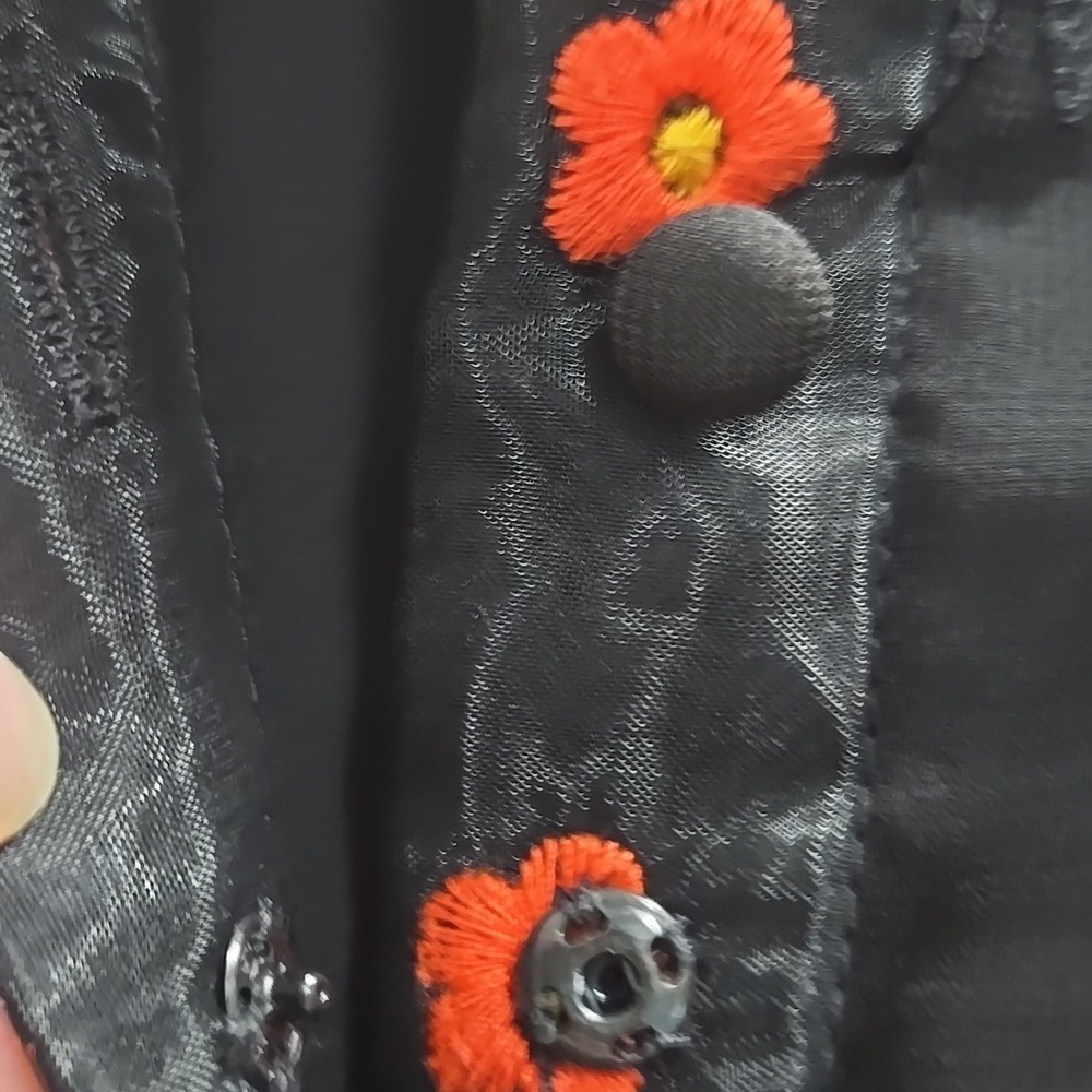 Alice + Olivia-"Enid" Floral Embroidered Appliqué Shirt Dress Black-Size XS - Picture 11 of 17